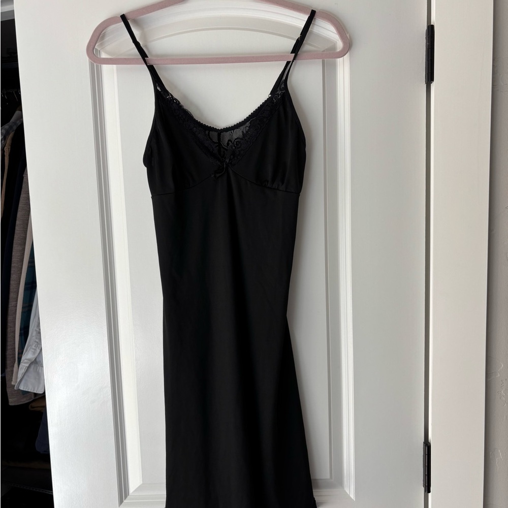 Elegant Black Lace Trim Slip Dress